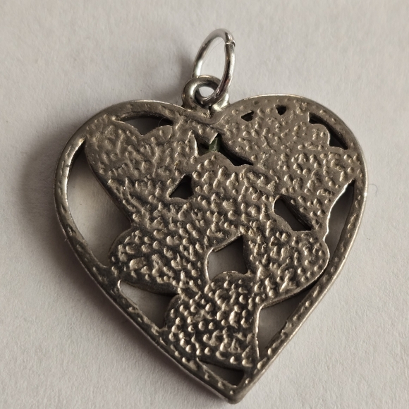 Vintage heart pendant Southwestern style crushed turquoise chips silver tone - Picture 5 of 6